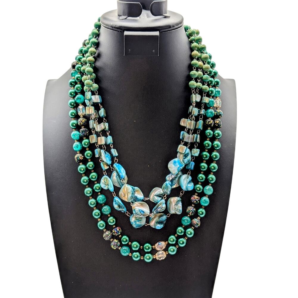Lot of Two Green Blue Beaded Necklaces